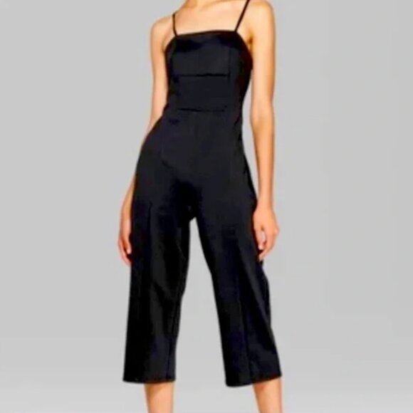 Wild Fable Black Cropped Jumpsuit Size Large Wide Leg - Picture 1 of 9